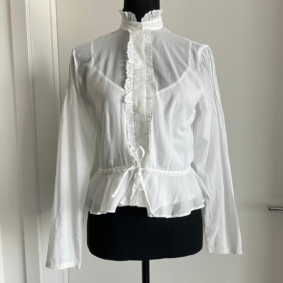 J Crew Lace Trim Cinched Waist top In Cotton Voile XXS White FLAWED - Picture 1 of 16